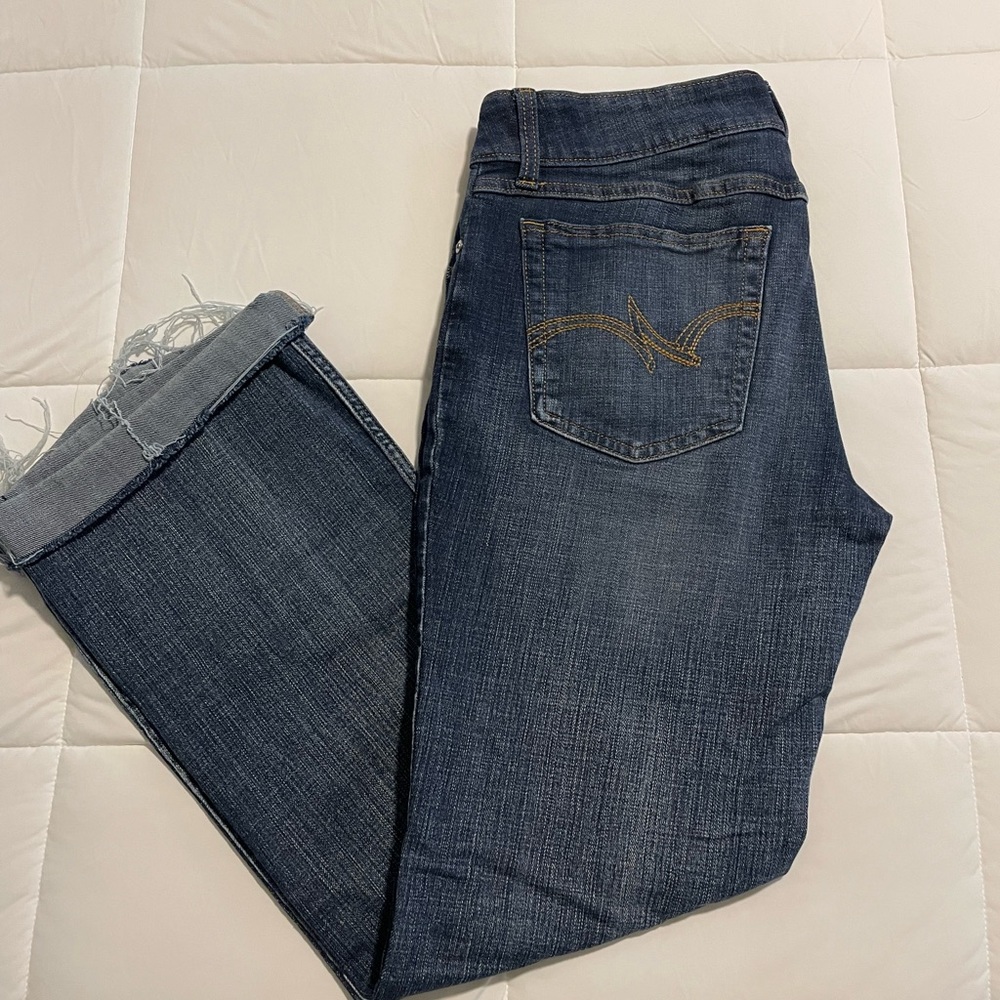 Wrangler Dark Blue Distressed Bootcut Jeans